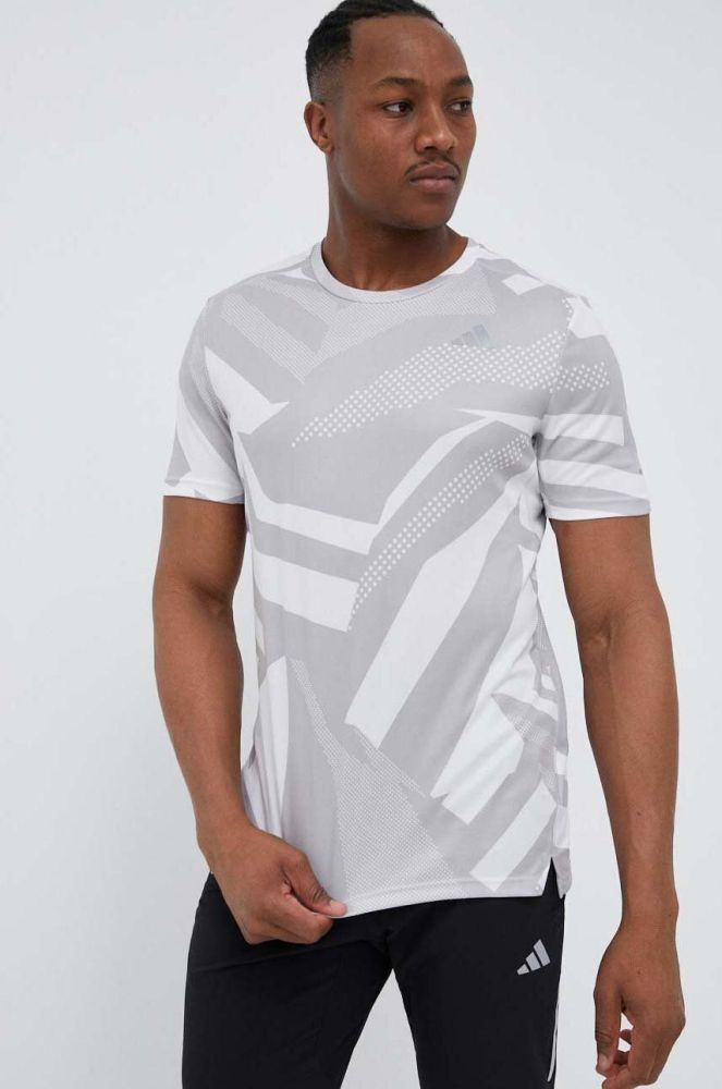 Бігова футболка adidas Performance Own the Run Seasonal колір сірий візерунок