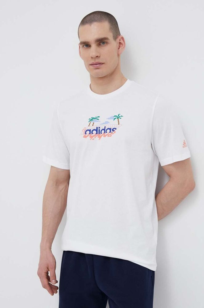 Бавовняна футболка adidas колір білий з принтом (3221380)