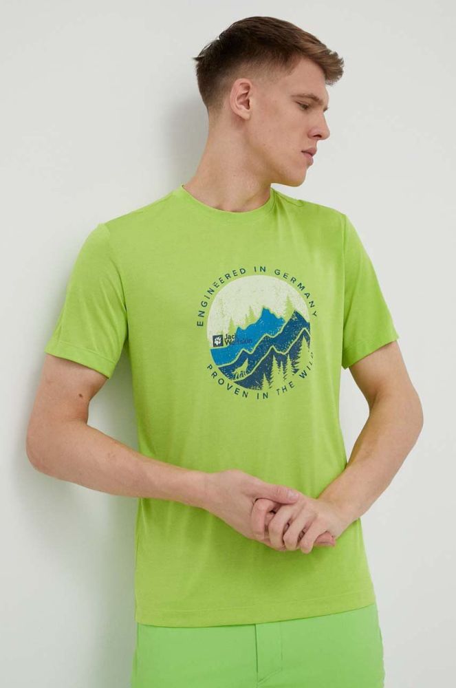 Спортивна футболка Jack Wolfskin Hiking колір зелений з принтом