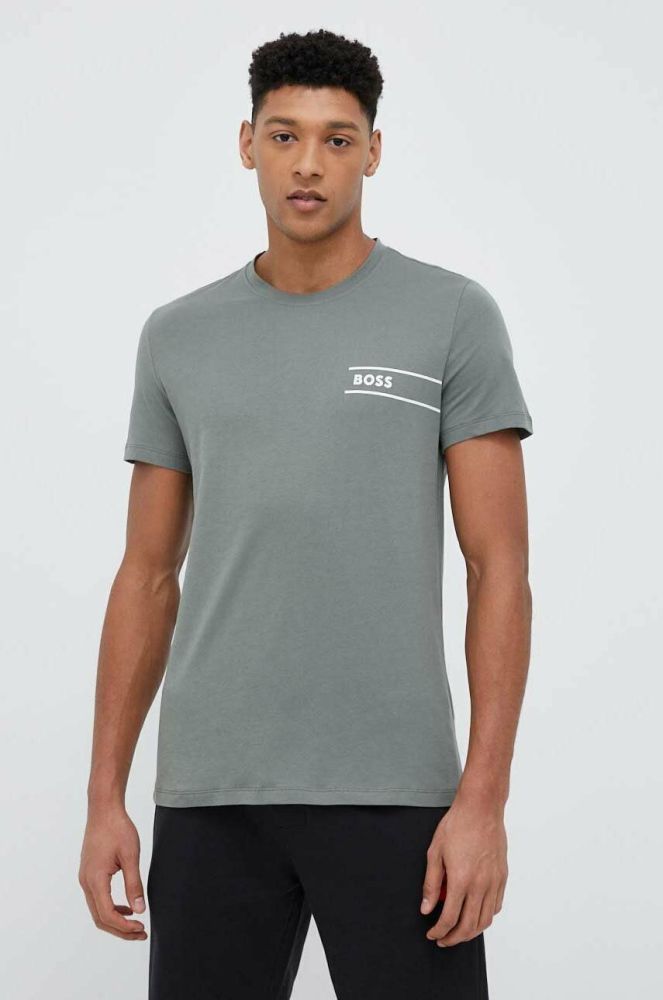 Бавовняна футболка BOSS колір бірюзовий однотонний
