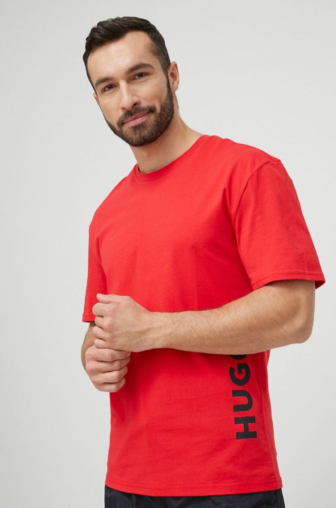 Пляжна футболка HUGO колір червоний з принтом