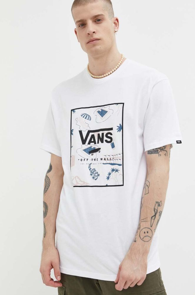 Бавовняна футболка Vans колір білий з принтом (3249204)