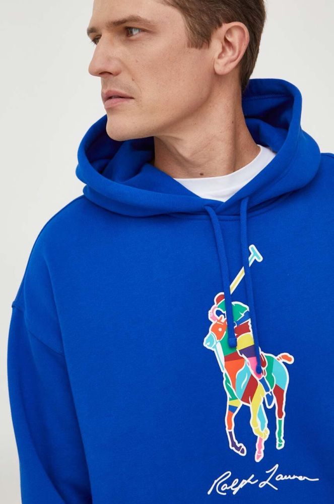 Кофта Polo Ralph Lauren чоловіча з капюшоном з принтом колір блакитний (3691534)