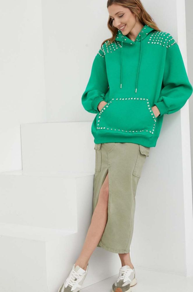 Кофта Answear Lab жіноча колір зелений з капюшоном з аплікацією