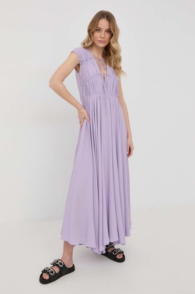 Сукня з домішкою шовку Liviana Conti колір фіолетовий maxi розкльошена