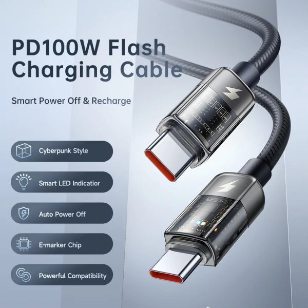 Нейлоновий кабель Mcdodo Auto Power Off 100W USB-C to USB-C Transparent Data Cable 1.2 метр (CA-2840) фото 2