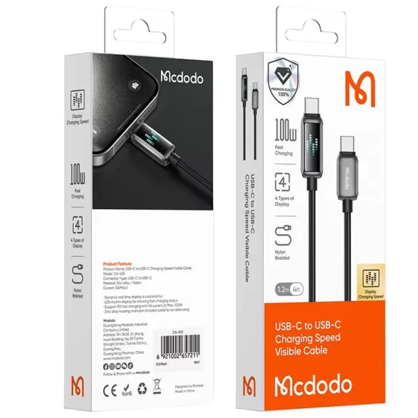 Кабель Mcdodo CA-4250 USB-C to USB-C 100W 1.2м Black фото 2