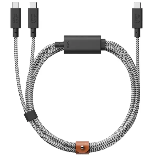 Кабель Native Union Belt Cable USB-C to 2 USB-C 140W 2м Zebra (BELT-C-2C-ZEB)