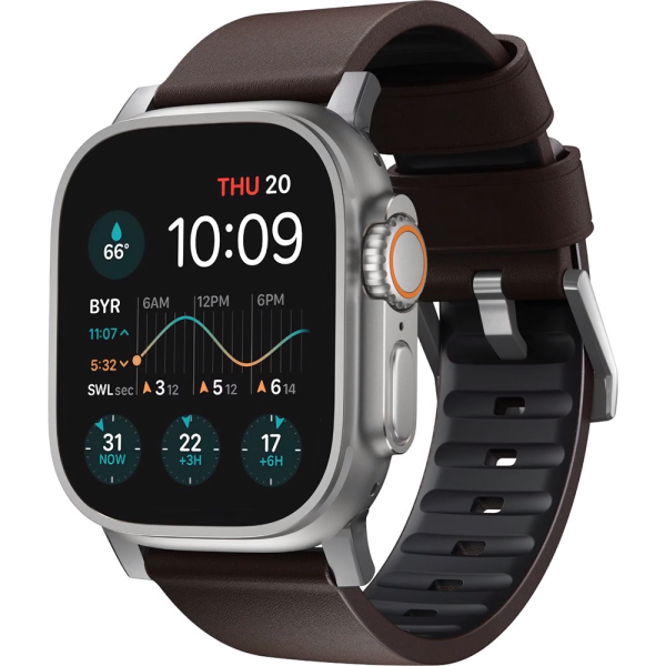 Шкіряний ремінець Nomad Active Band Pro Classic Brown Leather / Silver Hardware (NM1A4MSNW0) для Apple Watch 49мм | 46мм | 45мм | 44мм