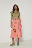 Бавовняна спідниця Medicine колір рожевий midi розкльошена Бавовняна спідниця Medicine колір рожевий midi розкльошена