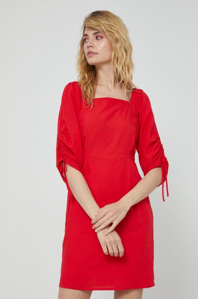 Сукня з домішкою льону Medicine колір червоний mini розкльошена (2328093)