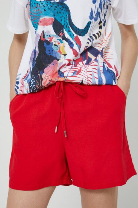Шорти з домішкою льону Medicine жіночі колір червоний однотонні висока посадка