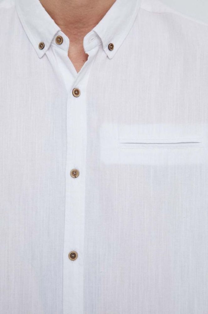 Сорочка з льону Medicine чоловіча колір білий regular комір button-down фото 2