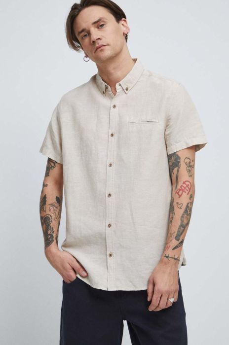 Сорочка з льону Medicine чоловіча колір бежевий regular комір button-down