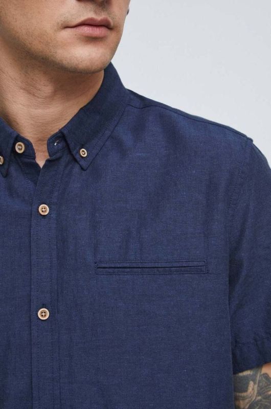 Сорочка з льону Medicine чоловіча колір синій regular комір button-down фото 2