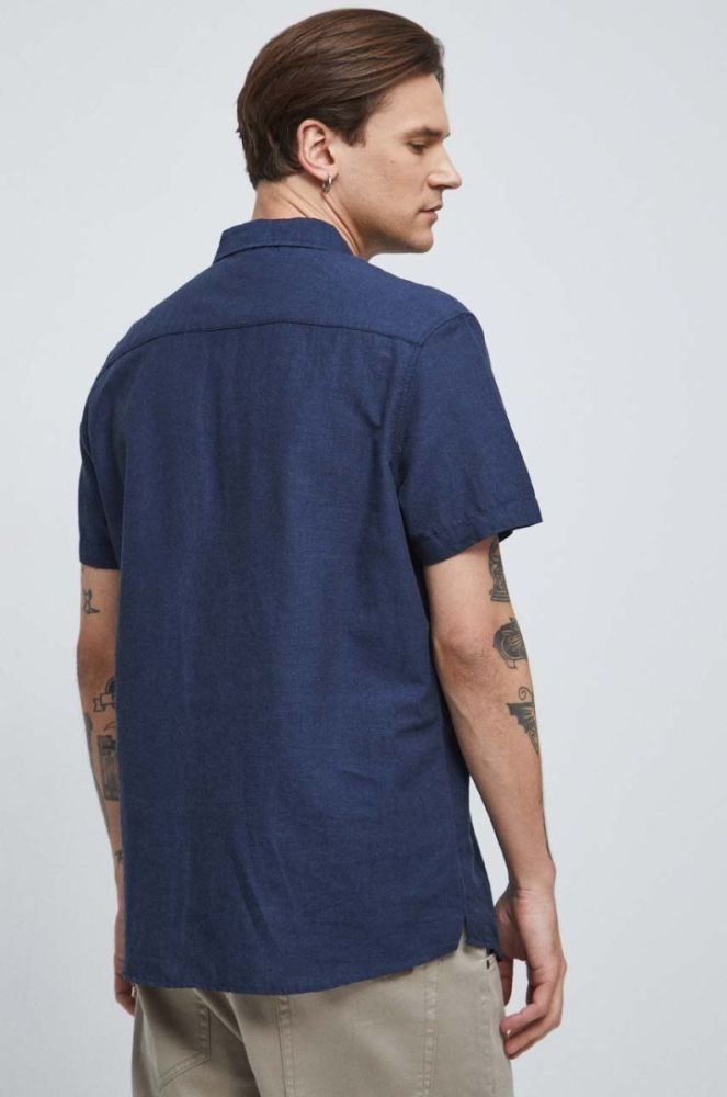 Сорочка з льону Medicine чоловіча колір синій regular комір button-down фото 4