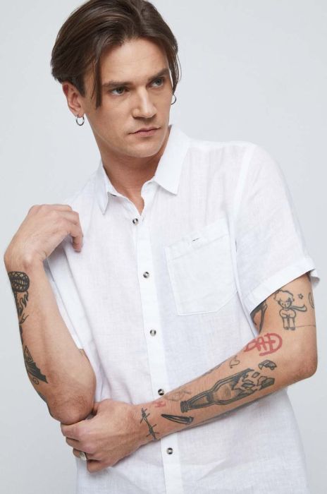 Сорочка з льону Medicine колір білий regular класичний комір (3210029)