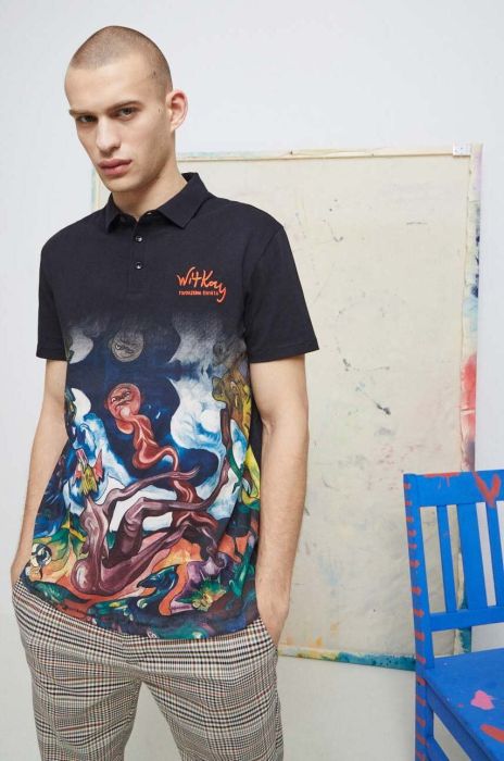 Бавовняне поло Medicine колір чорний з принтом