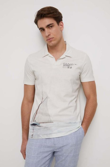 Бавовняне поло Medicine чоловічі колір бежевий з принтом