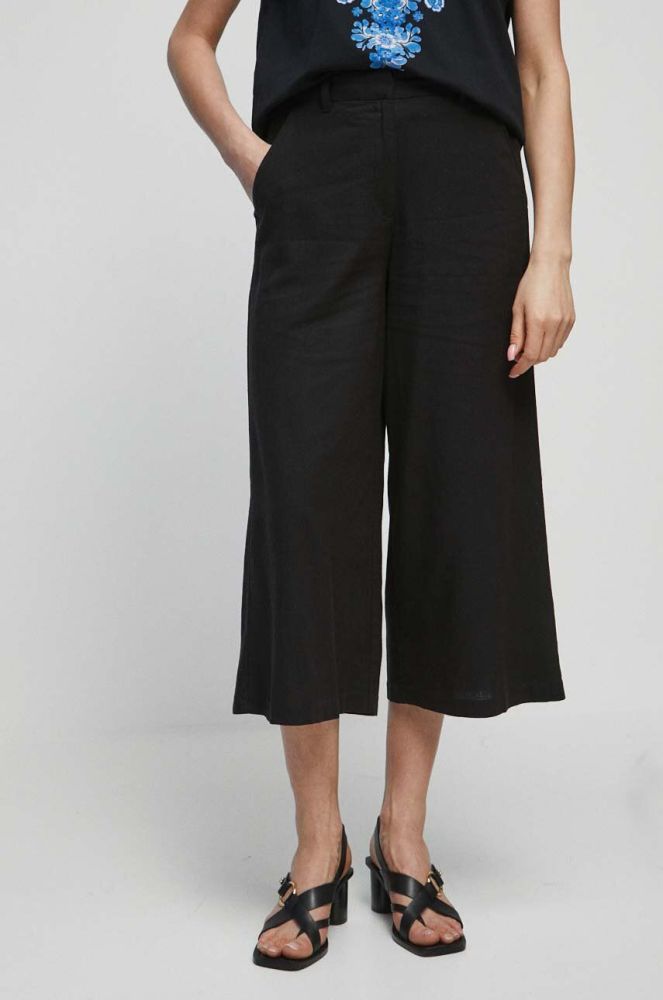 Льняні штани Medicine жіночі колір чорний кюлоти висока посадка