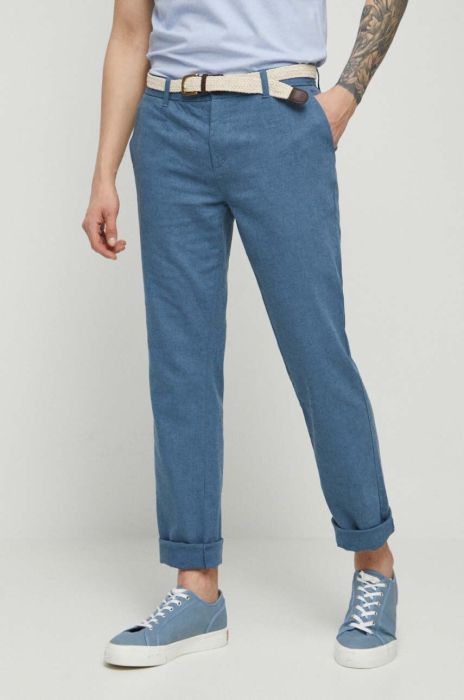 Льняні штани Medicine чоловічі колір синій фасон chinos
