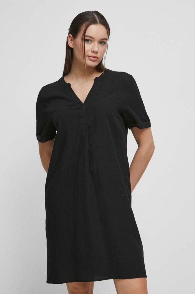 Сукня з домішкою льону Medicine колір чорний midi oversize (3287660) фото 2