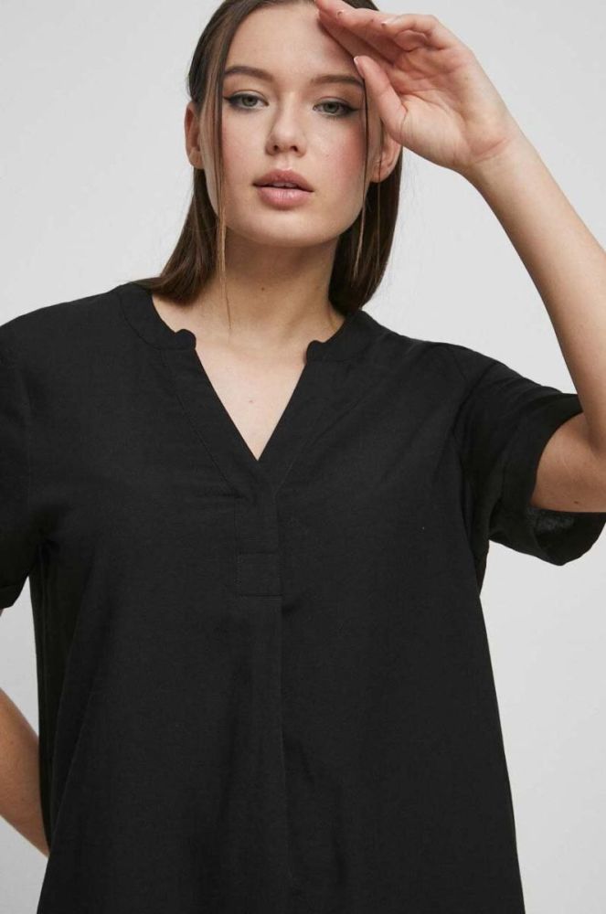 Сукня з домішкою льону Medicine колір чорний midi oversize (3287660) фото 4