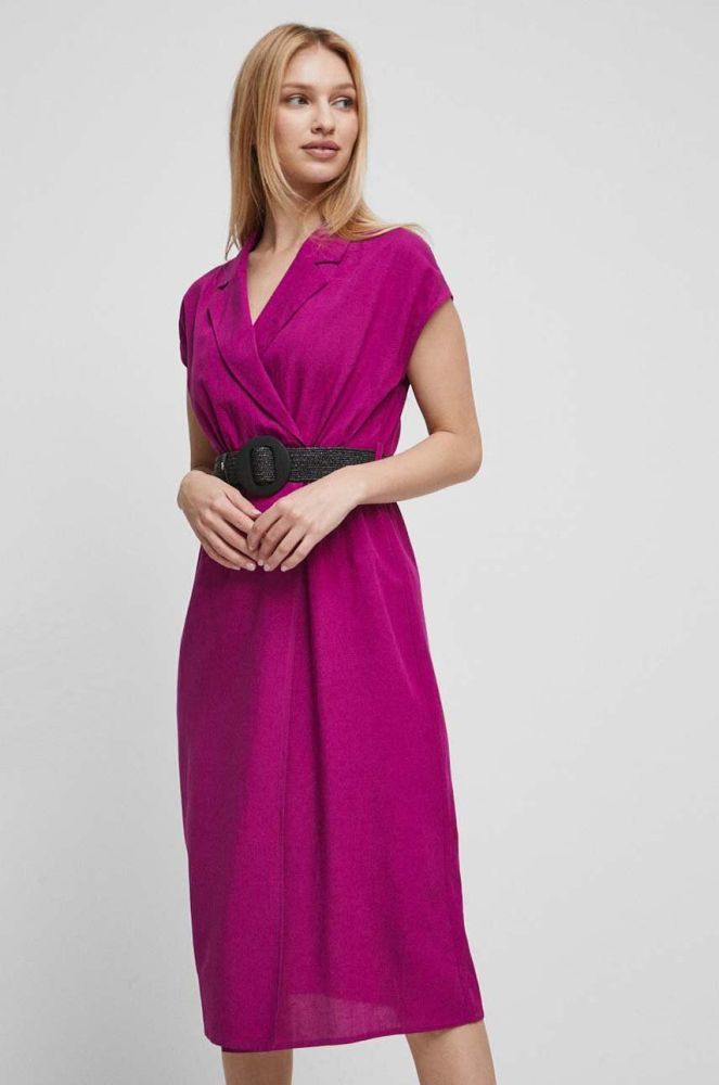 Сукня з домішкою льону Medicine колір рожевий midi пряма
