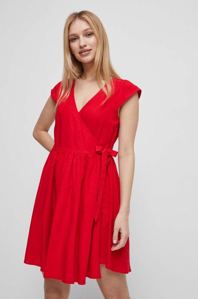 Сукня з домішкою льону Medicine колір червоний mini розкльошена (3340299)