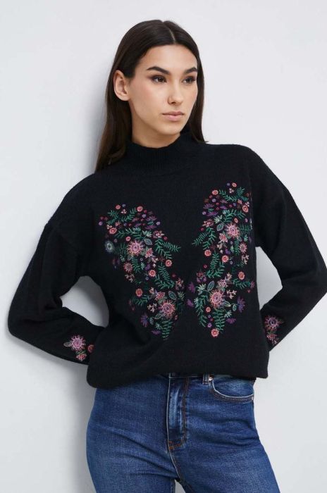 Светр Medicine жіночий колір чорний півгольф (2865905)