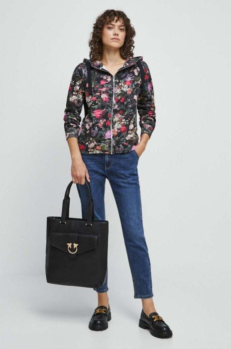 Бавовняна кофта Medicine жіноча колір чорний з капюшоном візерунок (3514329)