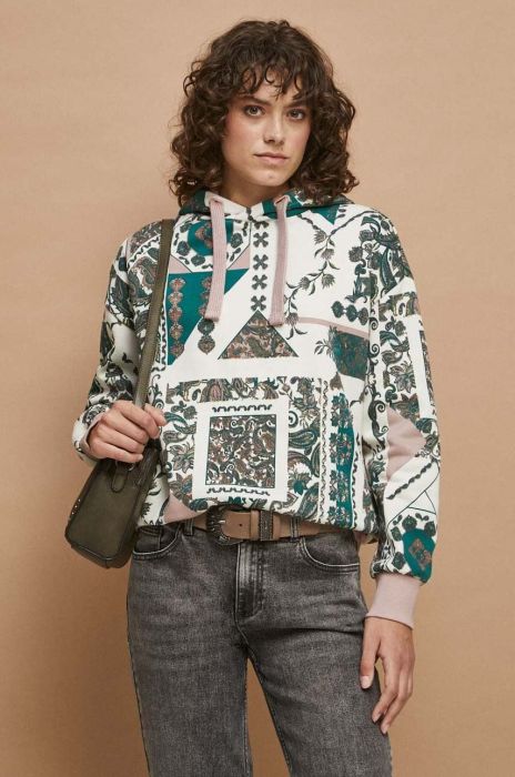 Кофта Medicine жіноча колір бежевий з капюшоном візерунок (3514334)