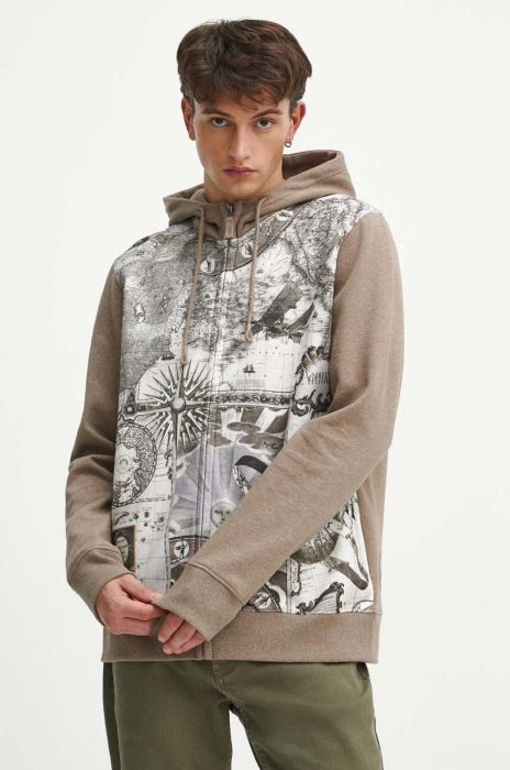 Кофта Medicine чоловіча колір бежевий з капюшоном з принтом (3658206)