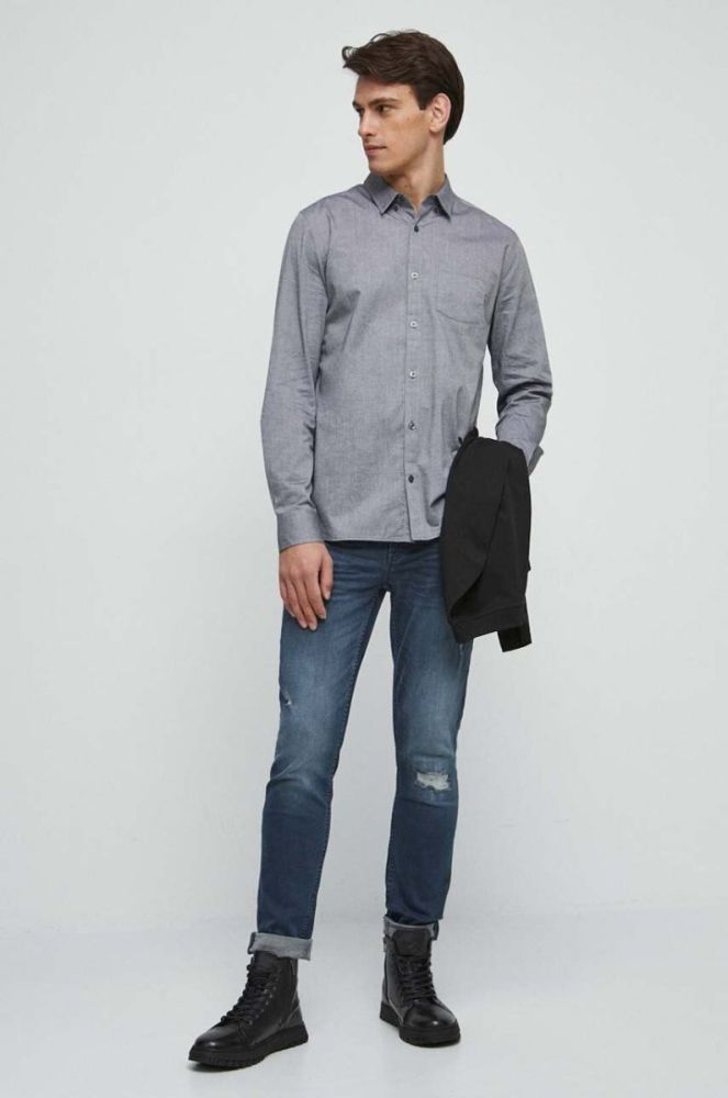 Бавовняна сорочка Medicine чоловіча колір сірий regular комір button-down фото 3