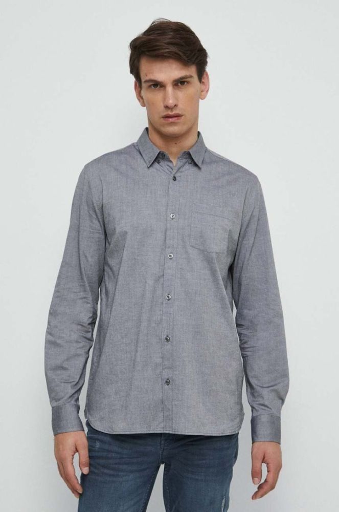 Бавовняна сорочка Medicine чоловіча колір сірий regular комір button-down фото 5