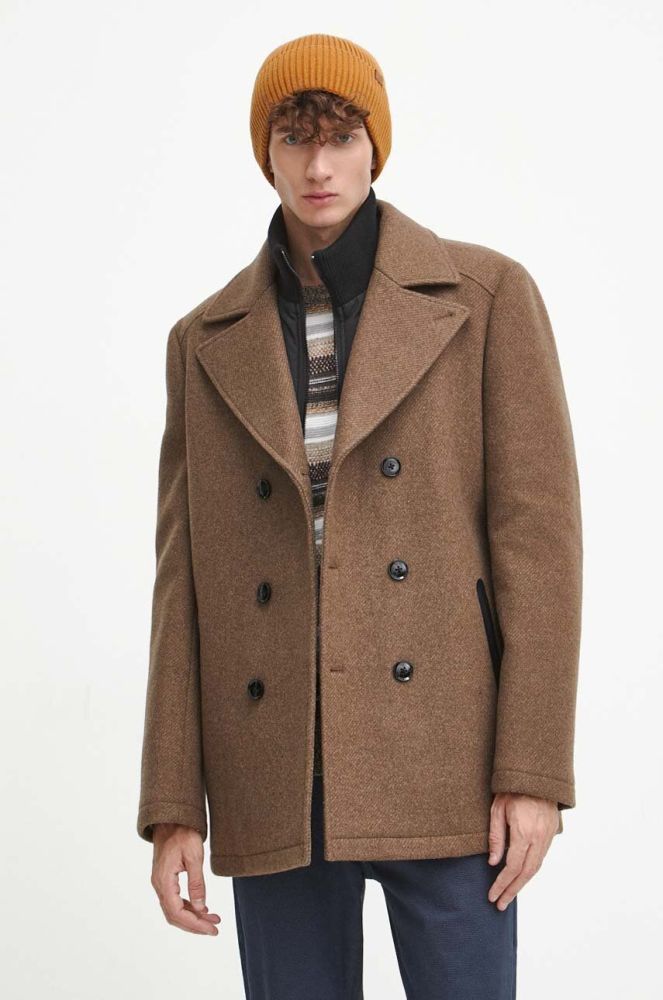 Вовняне пальто Medicine колір коричневий зимове двобортне