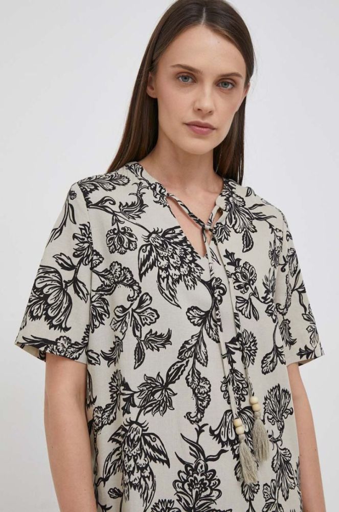 Сукня з домішкою льону Medicine колір бежевий mini oversize фото 4