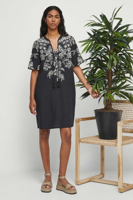 Сукня з домішкою льону Medicine колір чорний mini oversize