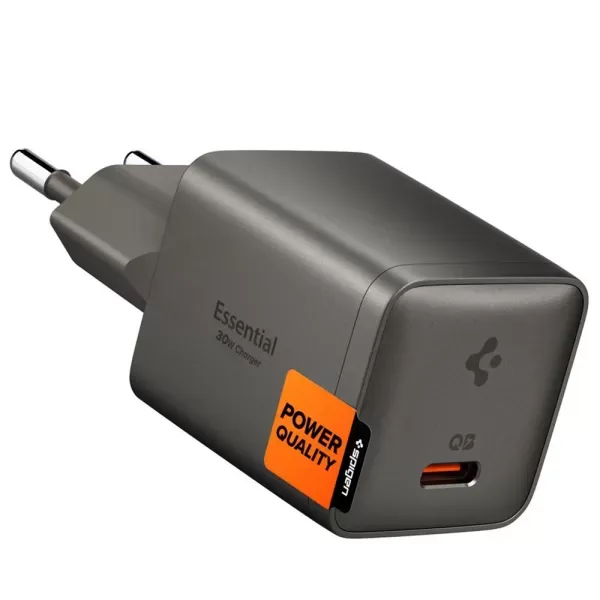 Мережевий зарядний пристрій Spigen Essential Wall Charger EE301EU USB-C 30W Gunmetal (ACH10447)