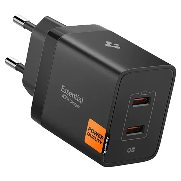 Мережевий зарядний пристрій Spigen Essential Wall Charger EE472EU (2×USB-C) 47W Black (ACH09457)