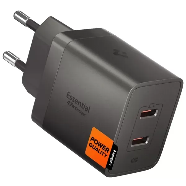 Мережевий зарядний пристрій Spigen Essential Wall Charger EE472EU (2×USB-C) 47W Gunmetal (ACH10450)