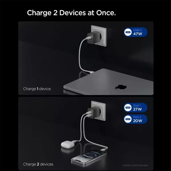 Мережевий зарядний пристрій Spigen Essential Wall Charger EE472EU (2×USB-C) 47W Gunmetal (ACH10450) фото 3