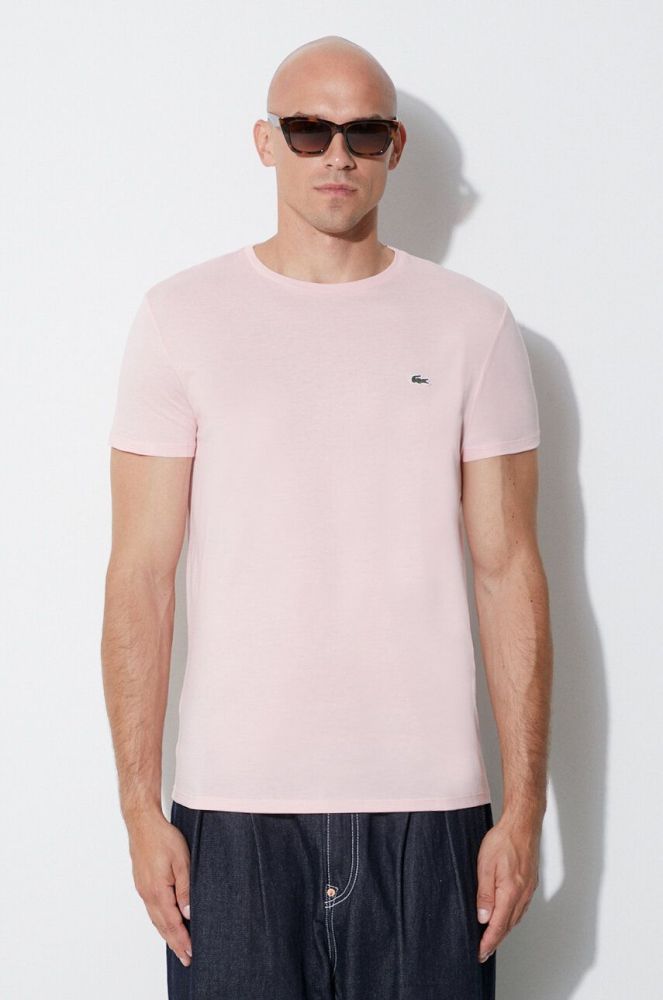 Бавовняна футболка Lacoste колір рожевий однотонний