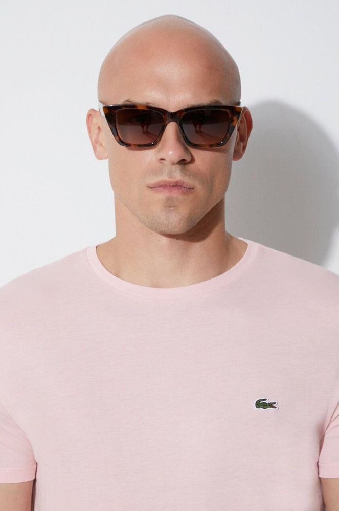 Бавовняна футболка Lacoste колір рожевий однотонний фото 5