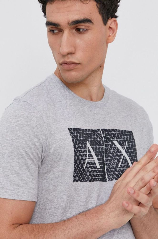 Бавовняна футболка Armani Exchange колір сірий з принтом фото 4