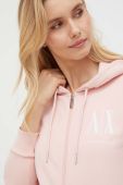 Бавовняна кофта Armani Exchange жіноча колір рожевий з капюшоном з аплікацією