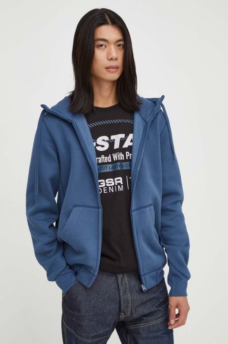 Кофта G-Star Raw чоловіча колір синій з капюшоном однотонна