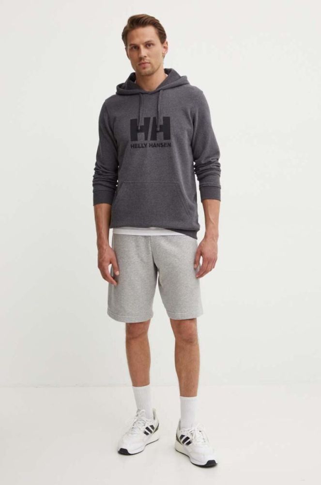 Бавовняна кофта Helly Hansen чоловіча колір сірий з капюшоном з аплікацією фото 2