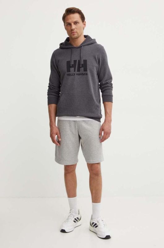 Бавовняна кофта Helly Hansen чоловіча колір сірий з капюшоном з аплікацією фото 2