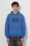 Бавовняна кофта Helly Hansen чоловіча з капюшоном з аплікацією колір блакитний